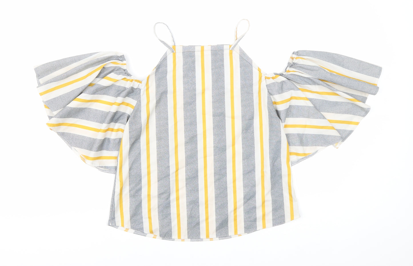 Select Womens Yellow Striped Polyester Basic Blouse Size 6 Square Neck - Cold shoulder