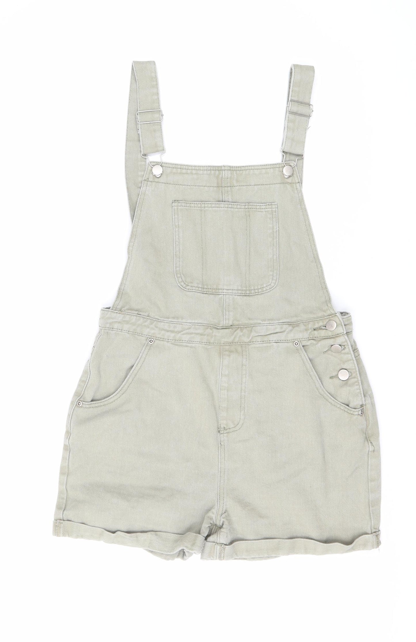Boohoo Womens Green Cotton Dungaree Shorts Shorts Size 12 Regular Button
