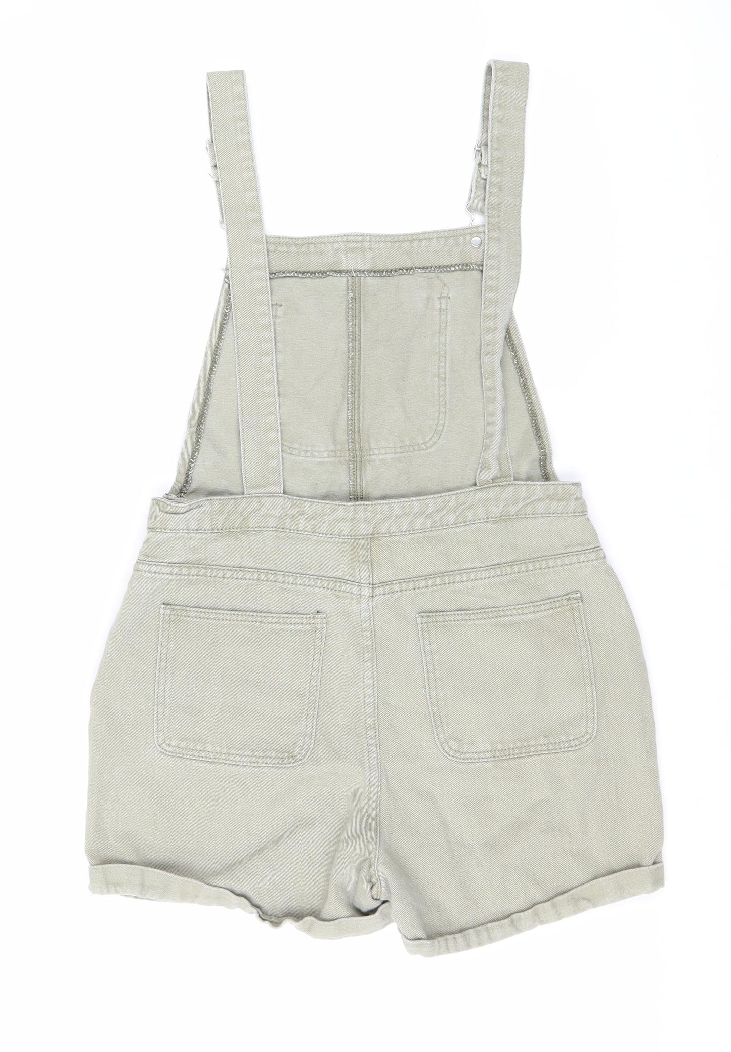 Boohoo Womens Green Cotton Dungaree Shorts Shorts Size 12 Regular Button