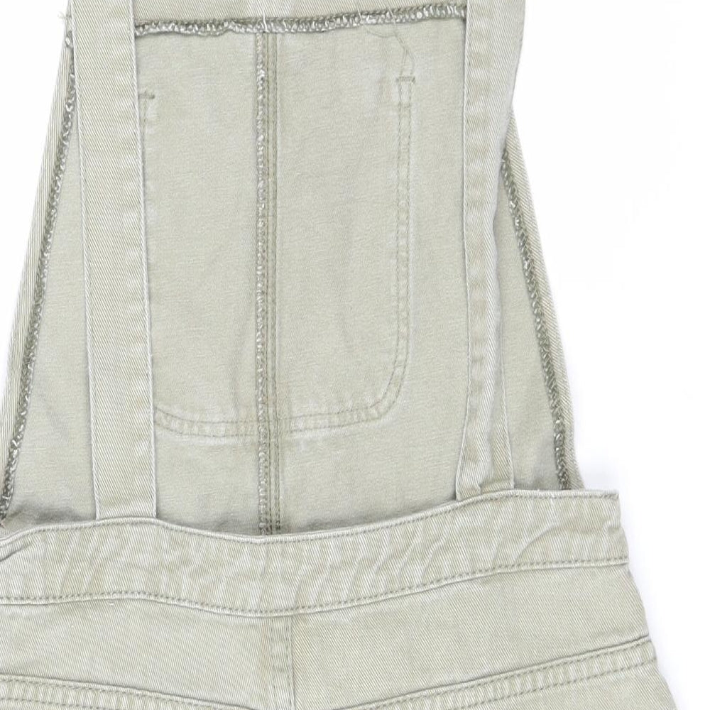 Boohoo Womens Green Cotton Dungaree Shorts Shorts Size 12 Regular Button