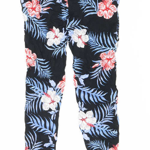 Primark Womens Black Floral Viscose Trousers Size 4 L26 in Regular Drawstring