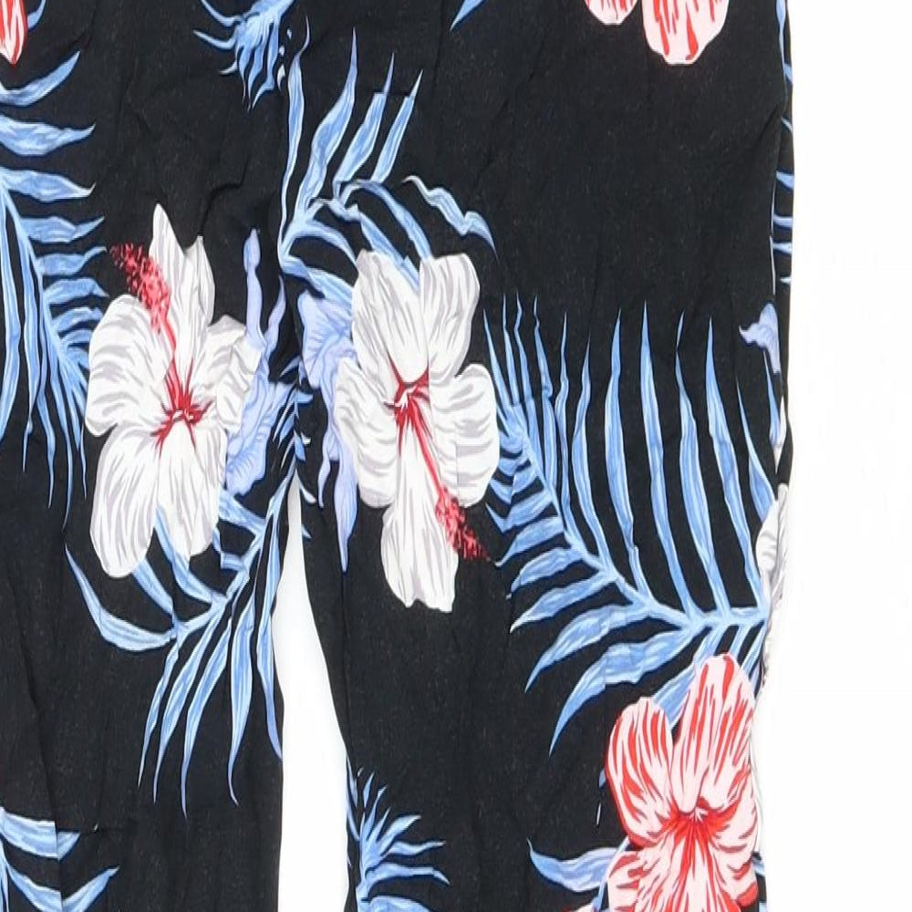 Primark Womens Black Floral Viscose Trousers Size 4 L26 in Regular Drawstring