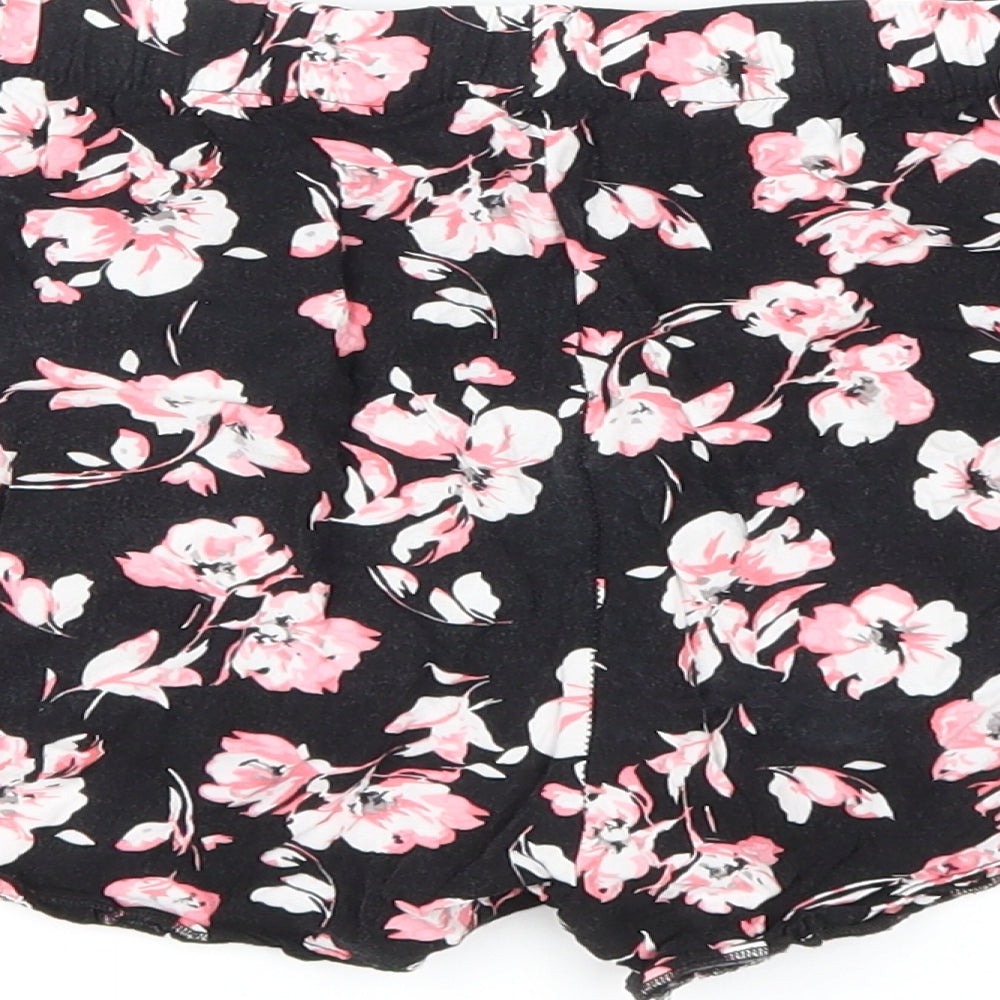 Primark Womens Black Floral Viscose Hot Pants Shorts Size L Regular Drawstring