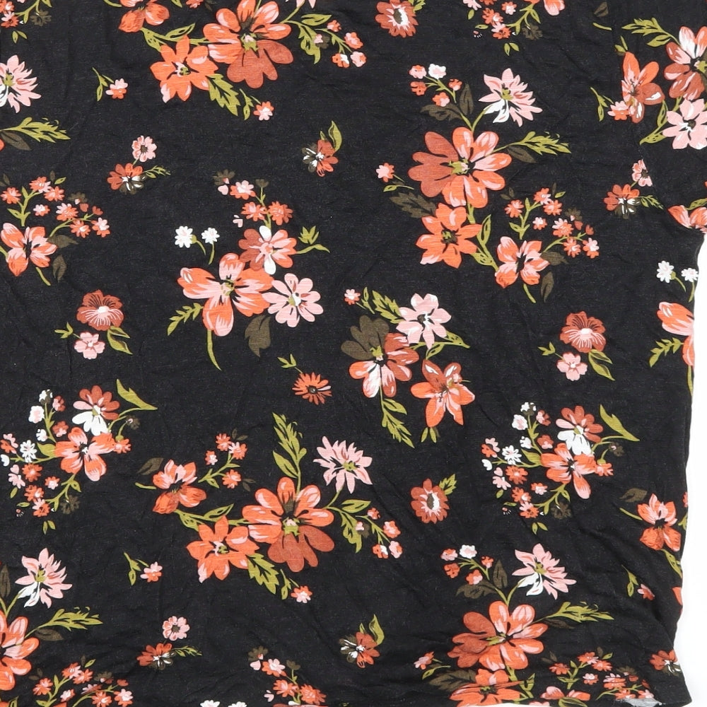 Peacocks Womens Black Floral Viscose Basic T-Shirt Size 18 Scoop Neck