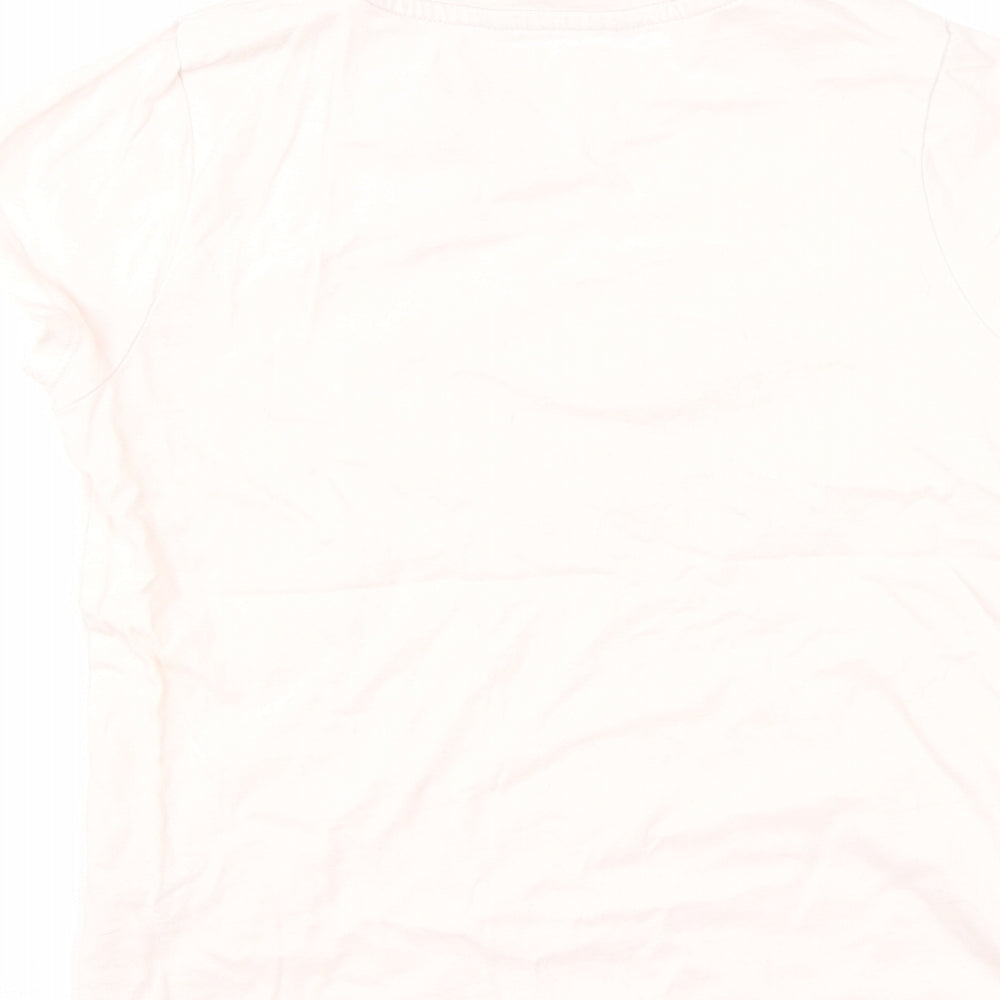 George Girls Pink Cotton Basic T-Shirt Size 8-9 Years Round Neck Pullover - Flower