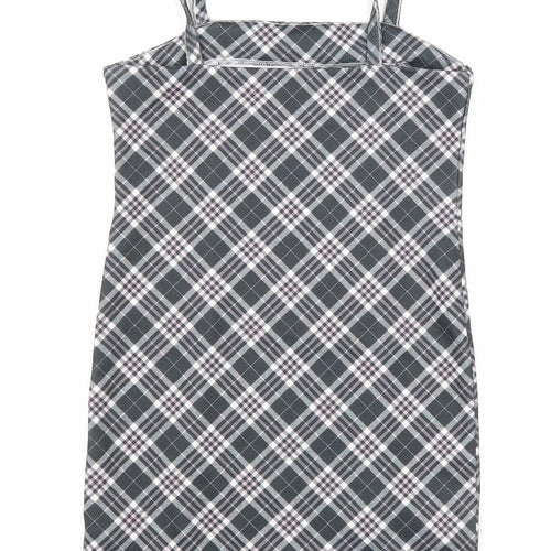 Matalan Girls Grey Plaid Polyester Tank Dress Size 10 Years Square Neck Pullover