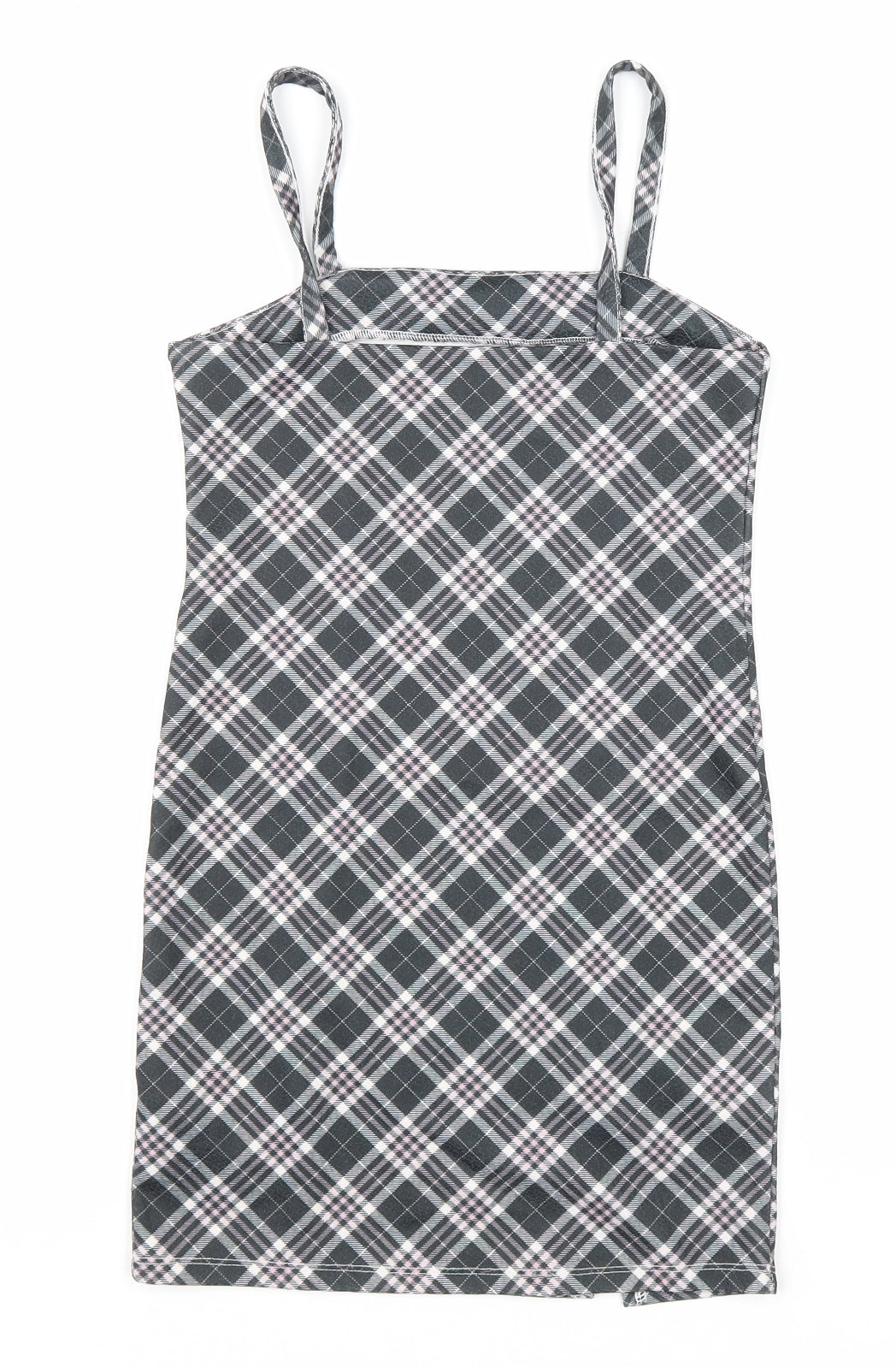 Matalan Girls Grey Plaid Polyester Tank Dress Size 10 Years Square Neck Pullover