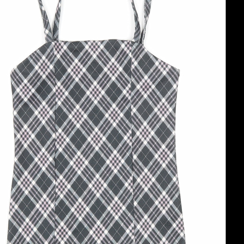 Matalan Girls Grey Plaid Polyester Tank Dress Size 10 Years Square Neck Pullover