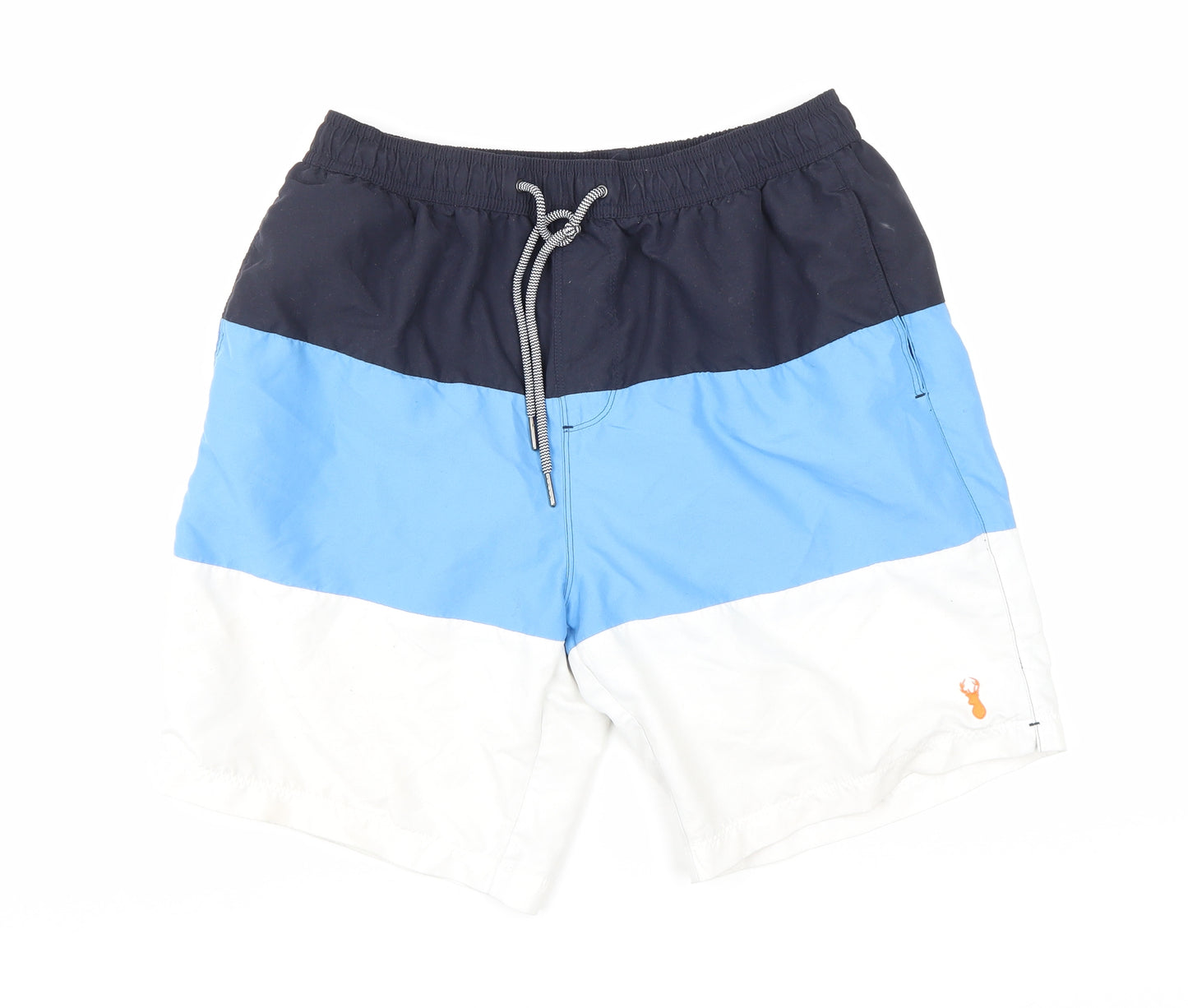 NEXT Mens Blue Striped Polyester Sweat Shorts Size M L9 in Regular Drawstring - Swim Shorts