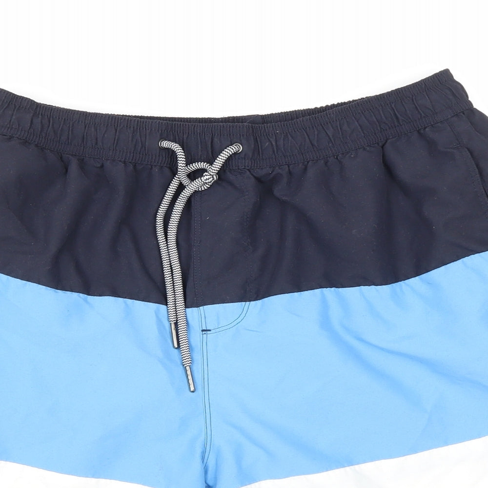 NEXT Mens Blue Striped Polyester Sweat Shorts Size M L9 in Regular Drawstring - Swim Shorts