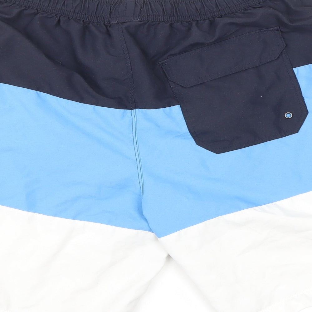 NEXT Mens Blue Striped Polyester Sweat Shorts Size M L9 in Regular Drawstring - Swim Shorts