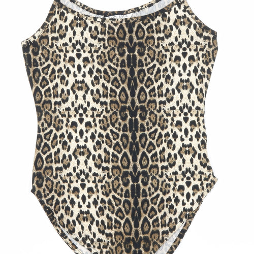 Brave Soul Womens Brown Animal Print Polyester Bodysuit One-Piece Size 8 Hook & Eye - Leopard Print