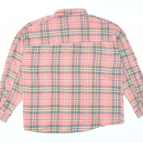 PRETTYLITTLETHING Womens Pink Plaid Cotton Basic Button-Up Size 16 Collared