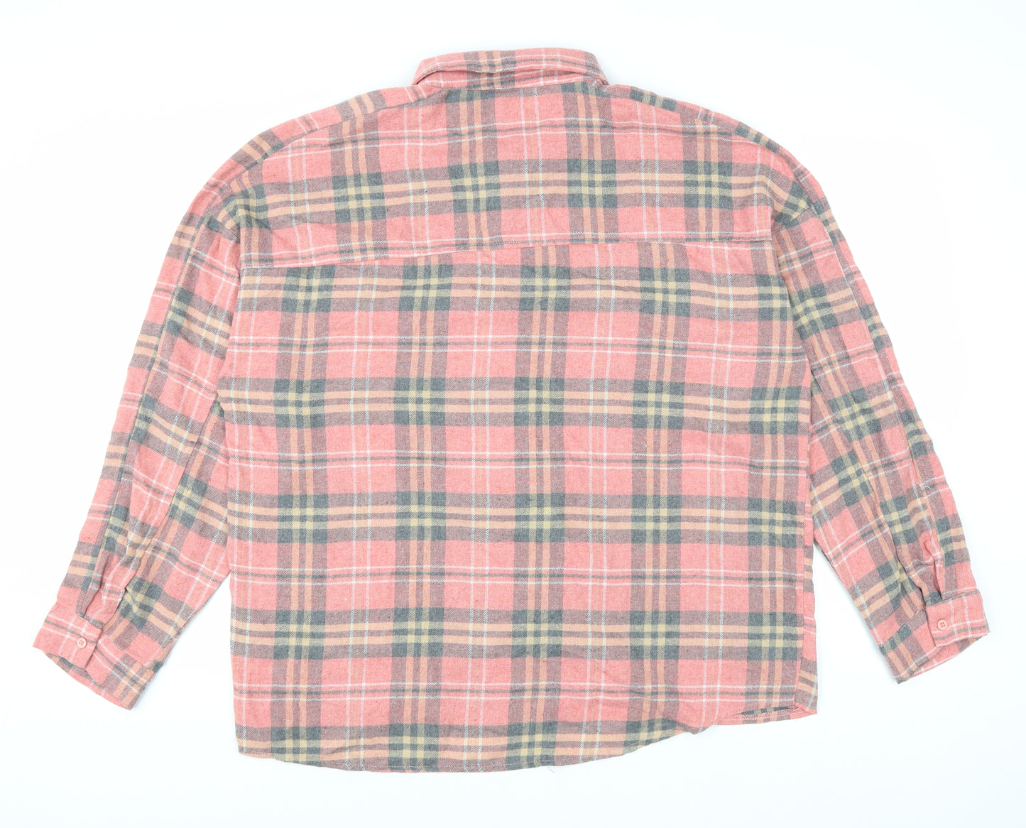 PRETTYLITTLETHING Womens Pink Plaid Cotton Basic Button-Up Size 16 Collared