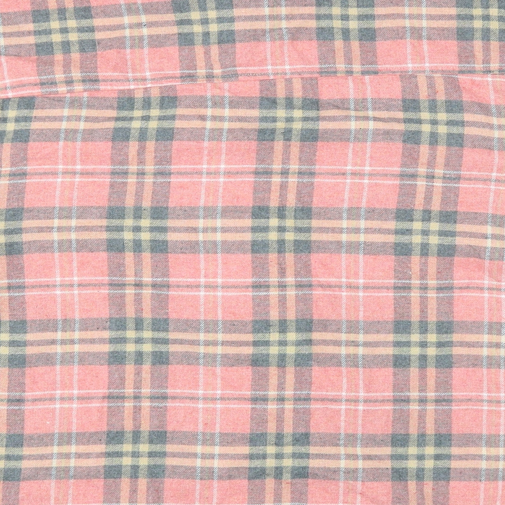 PRETTYLITTLETHING Womens Pink Plaid Cotton Basic Button-Up Size 16 Collared
