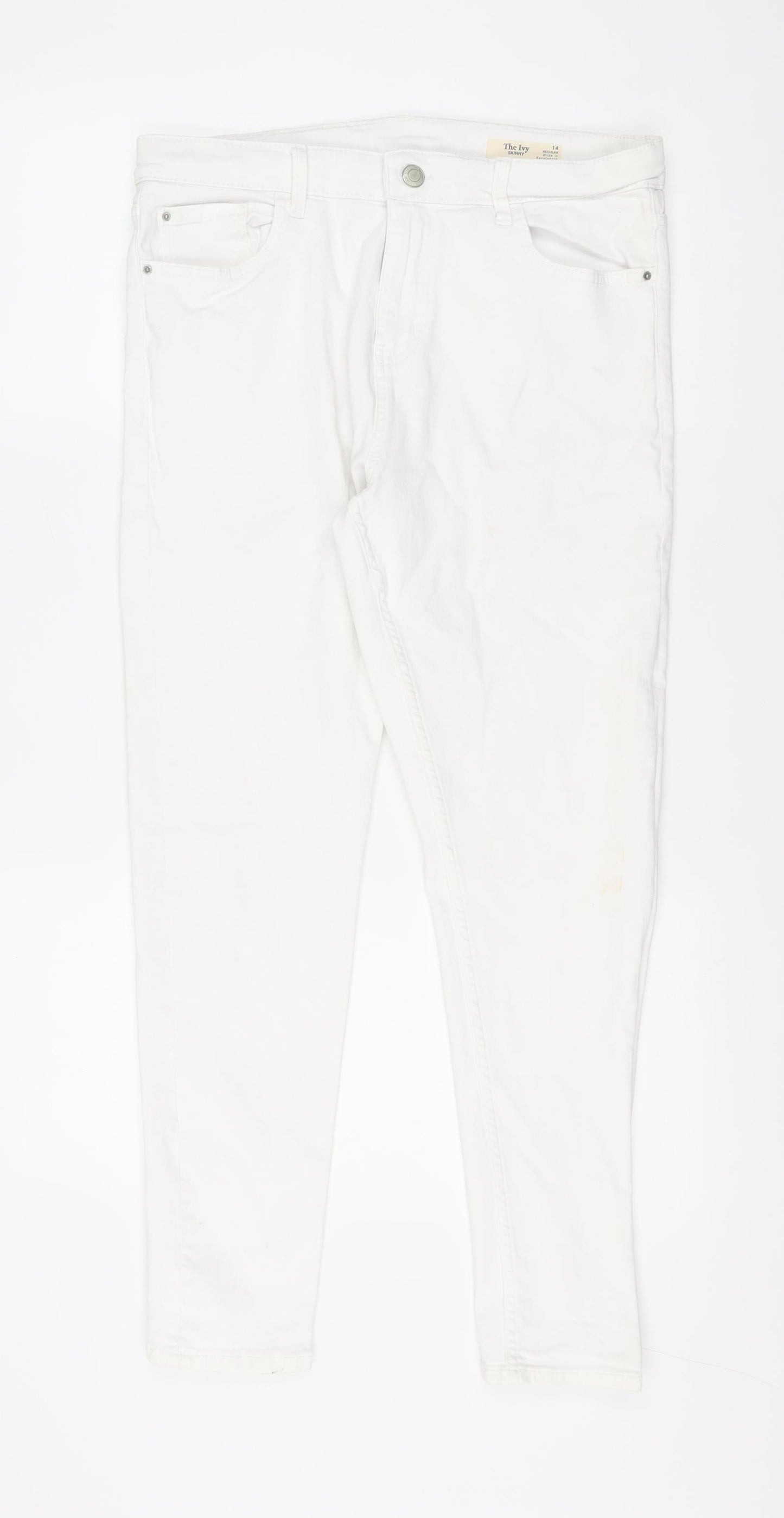 Marks and Spencer Womens White Cotton Skinny Jeans Size 14 L26 in Regular Zip