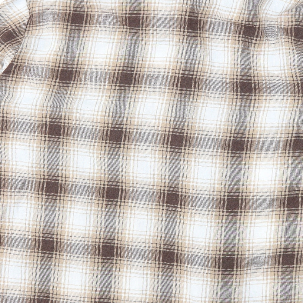 PRETTYLITTLETHING Womens Brown Plaid Cotton Basic Button-Up Size 18 Collared