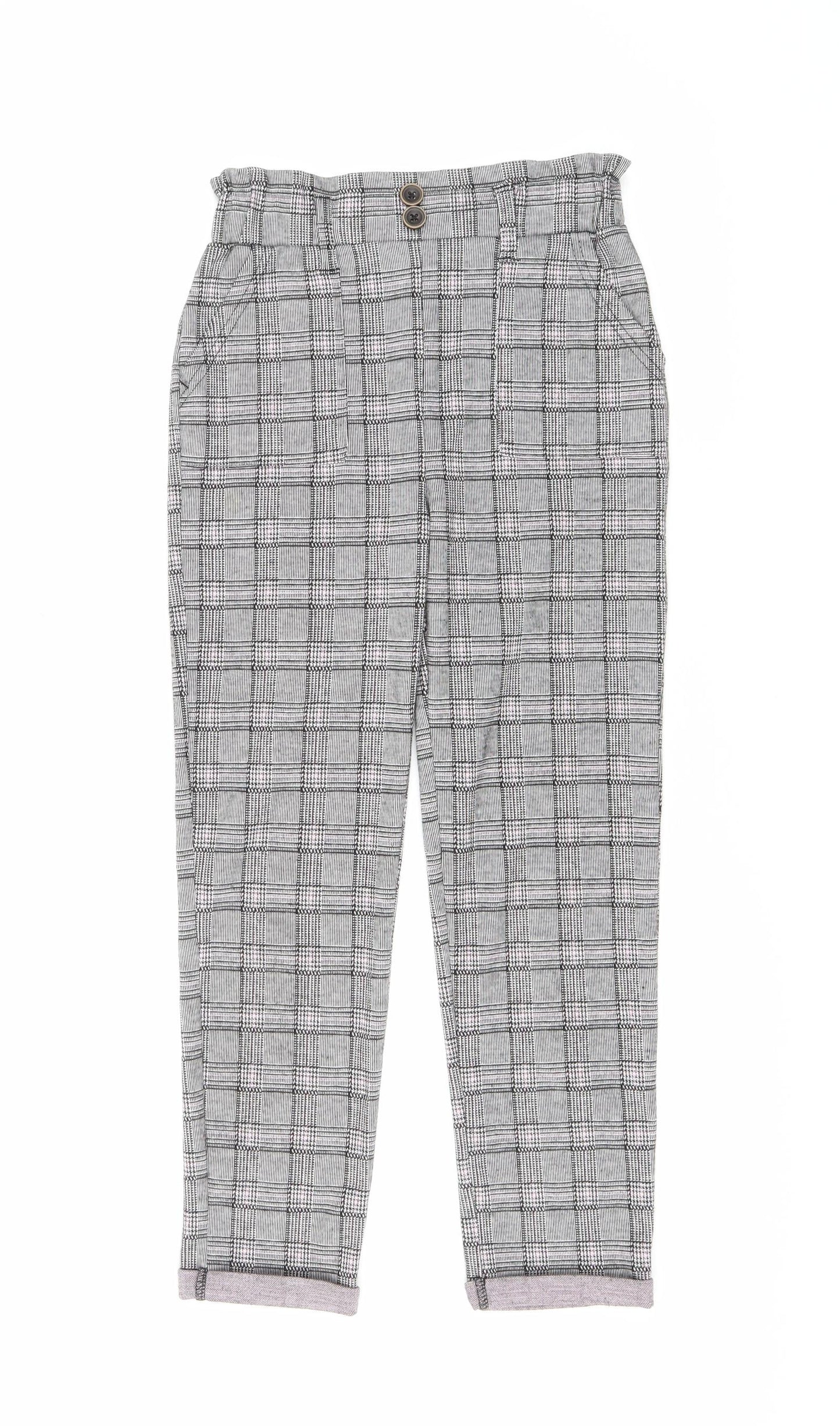 Primark Girls Grey Plaid Polyester Chino Trousers Size 10-11 Years Regular Drawstring