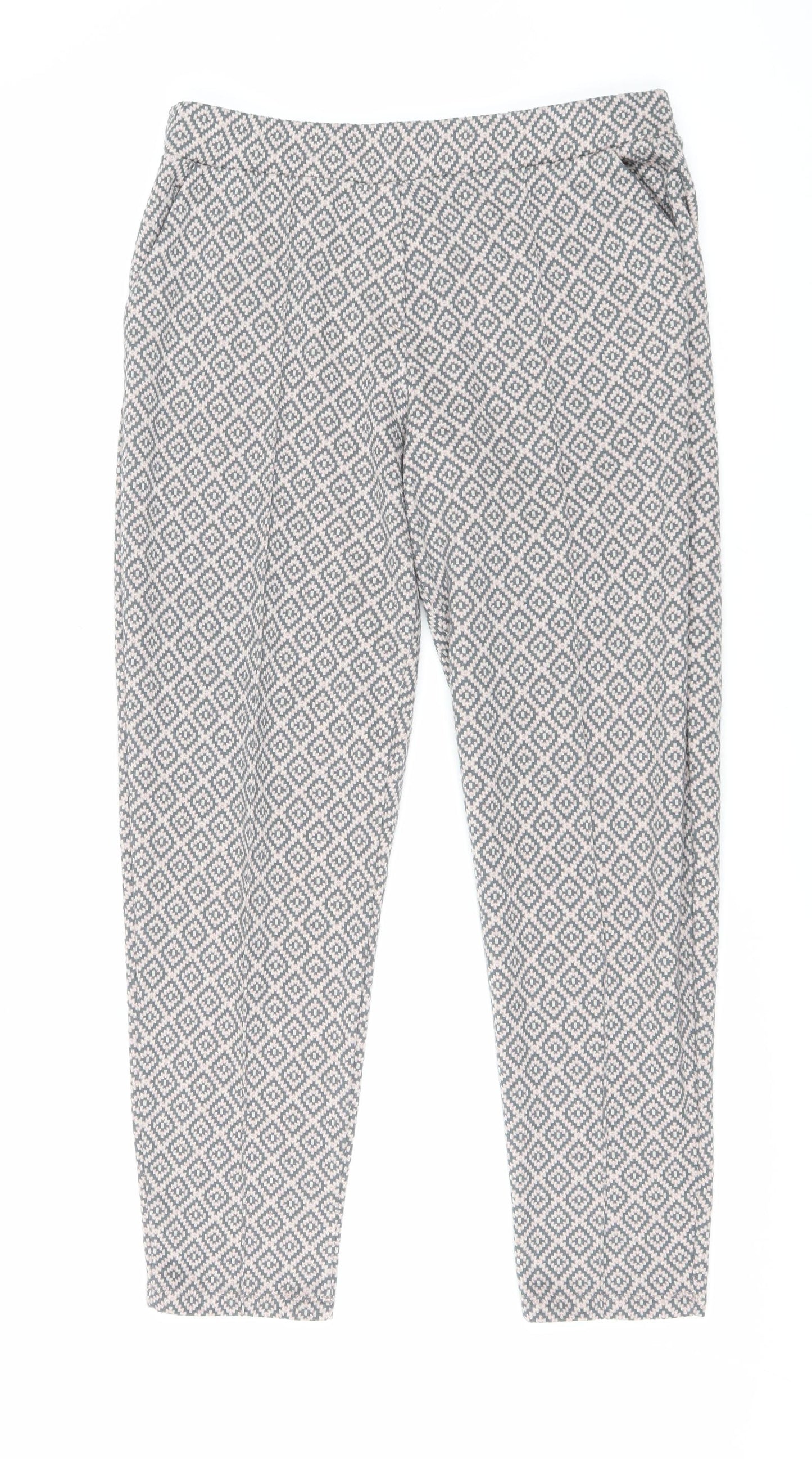 NEXT Womens Grey Geometric Polyester Pedal Pusher Trousers Size 14 L27 in Regular Drawstring