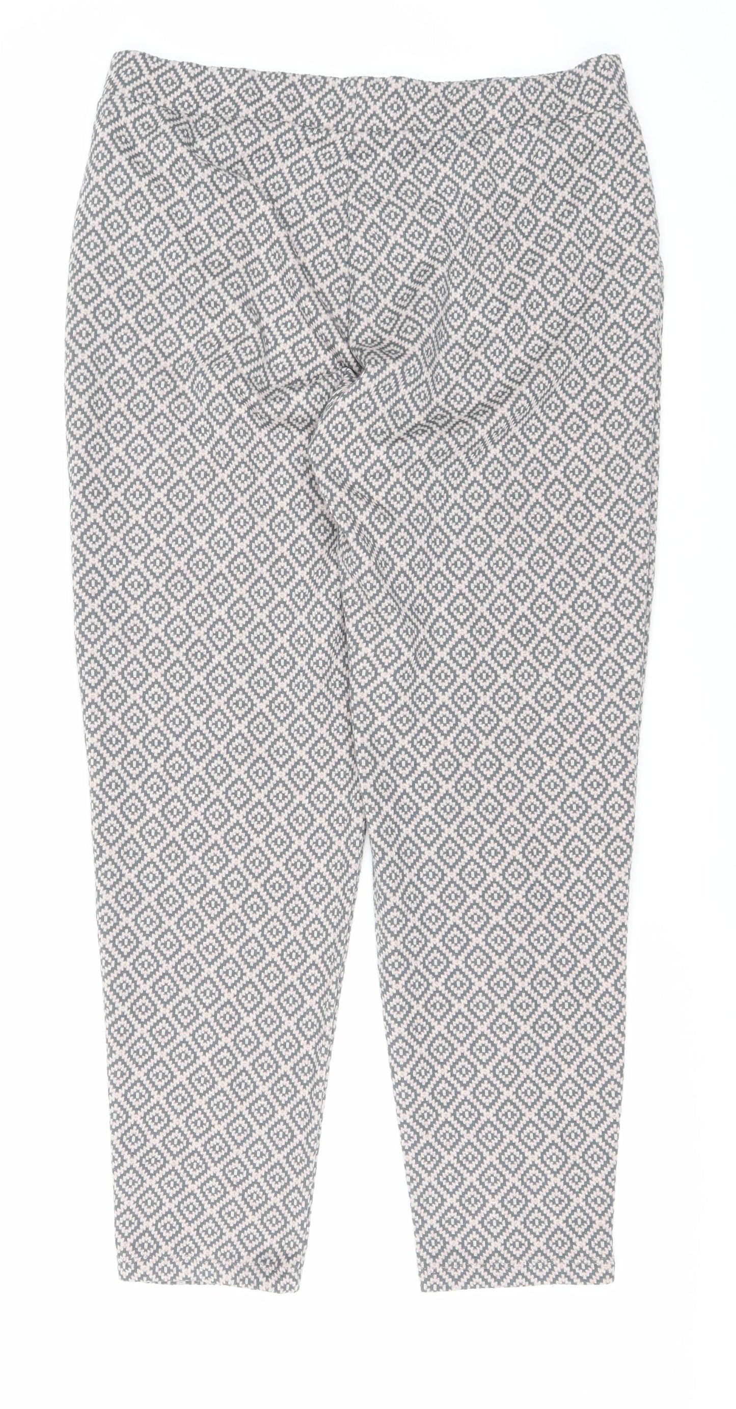 NEXT Womens Grey Geometric Polyester Pedal Pusher Trousers Size 14 L27 in Regular Drawstring