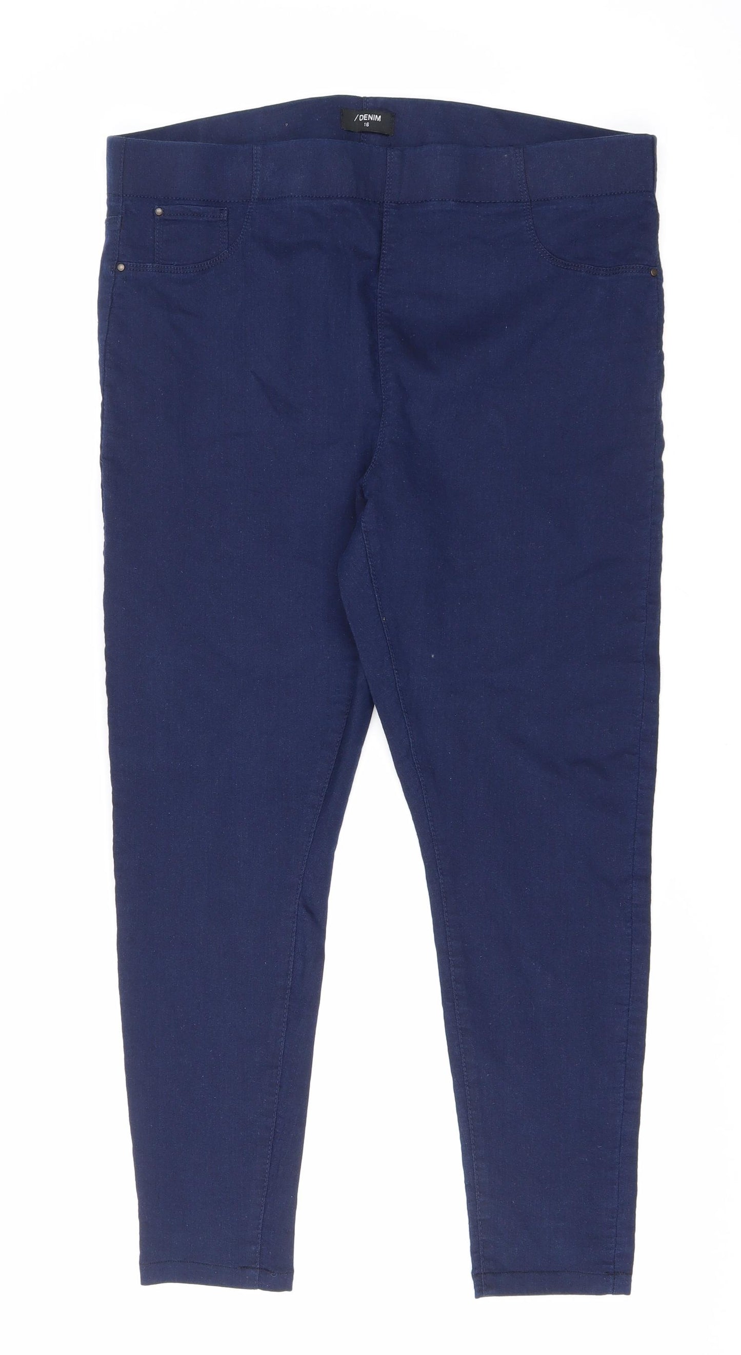 Matalan Womens Blue Cotton Jegging Trousers Size 16 L25 in Regular Drawstring