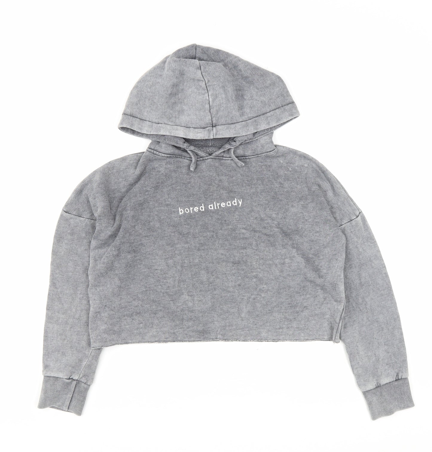 New Look Girls Grey Cotton Pullover Hoodie Size 9 Years Pullover - Cropped