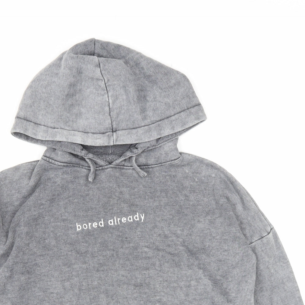 New Look Girls Grey Cotton Pullover Hoodie Size 9 Years Pullover - Cropped