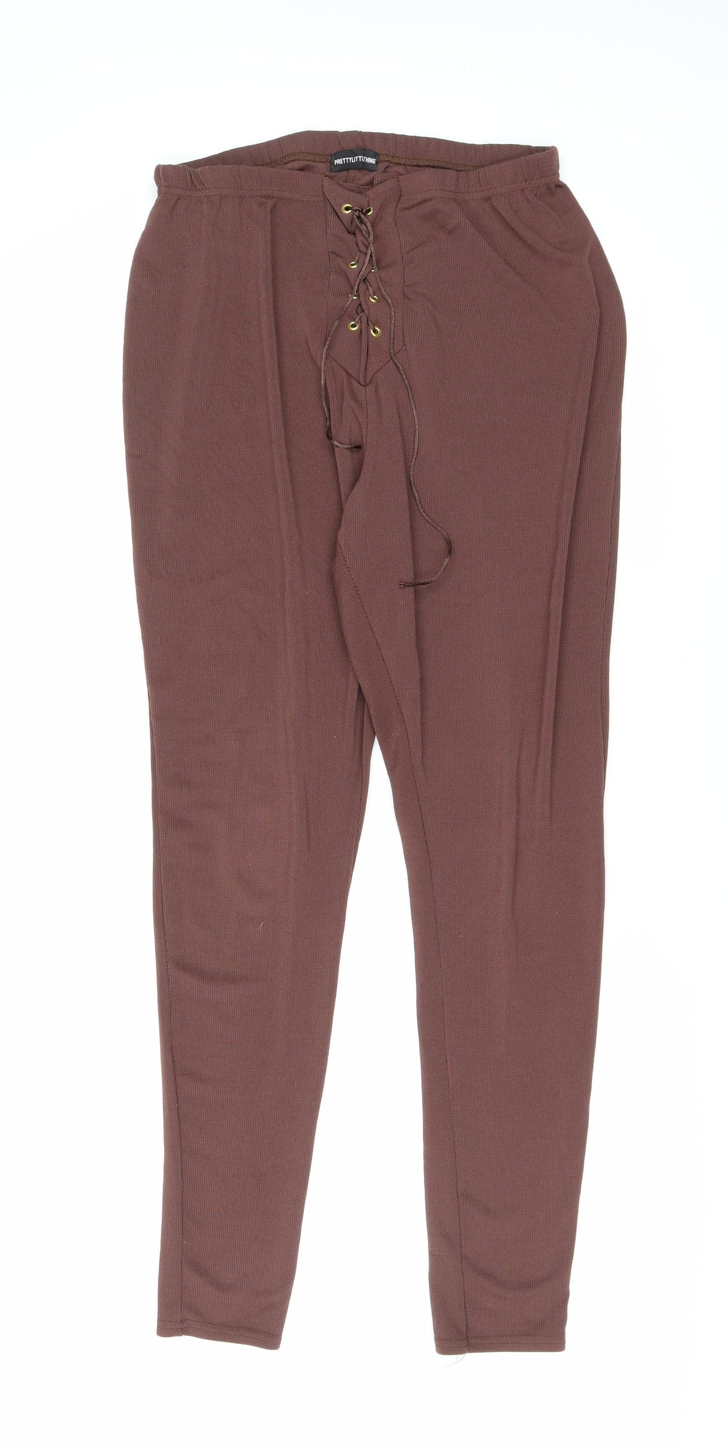 PRETTYLITTLETHING Womens Brown Polyester Trousers Size 16 L29 in Regular Lace Up