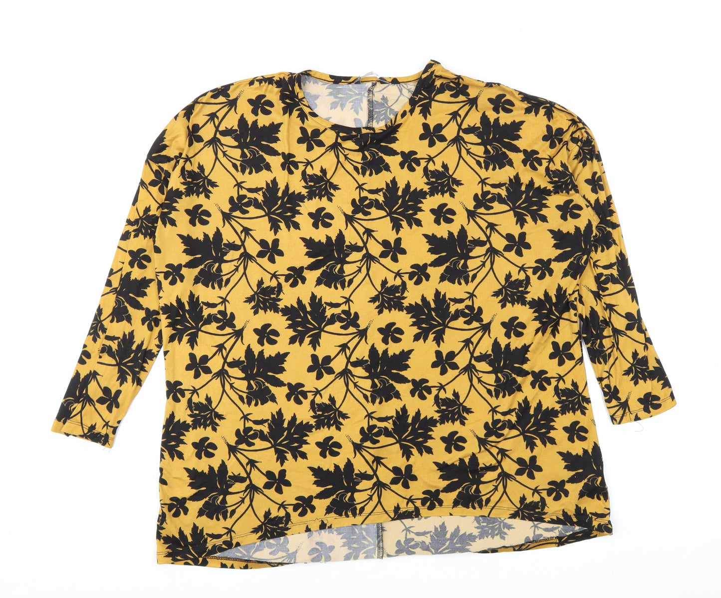 Pep & Co Womens Yellow Floral Polyester Basic T-Shirt Size 16 Round Neck