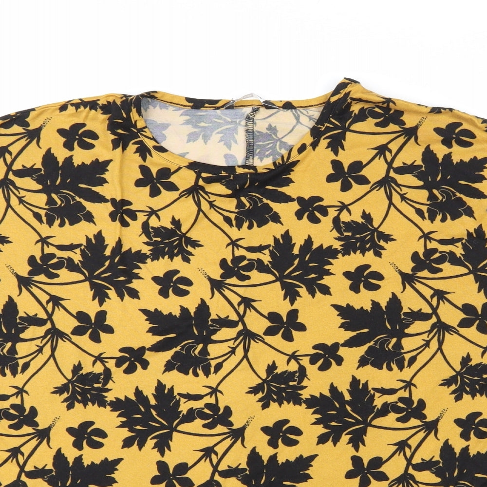 Pep & Co Womens Yellow Floral Polyester Basic T-Shirt Size 16 Round Neck