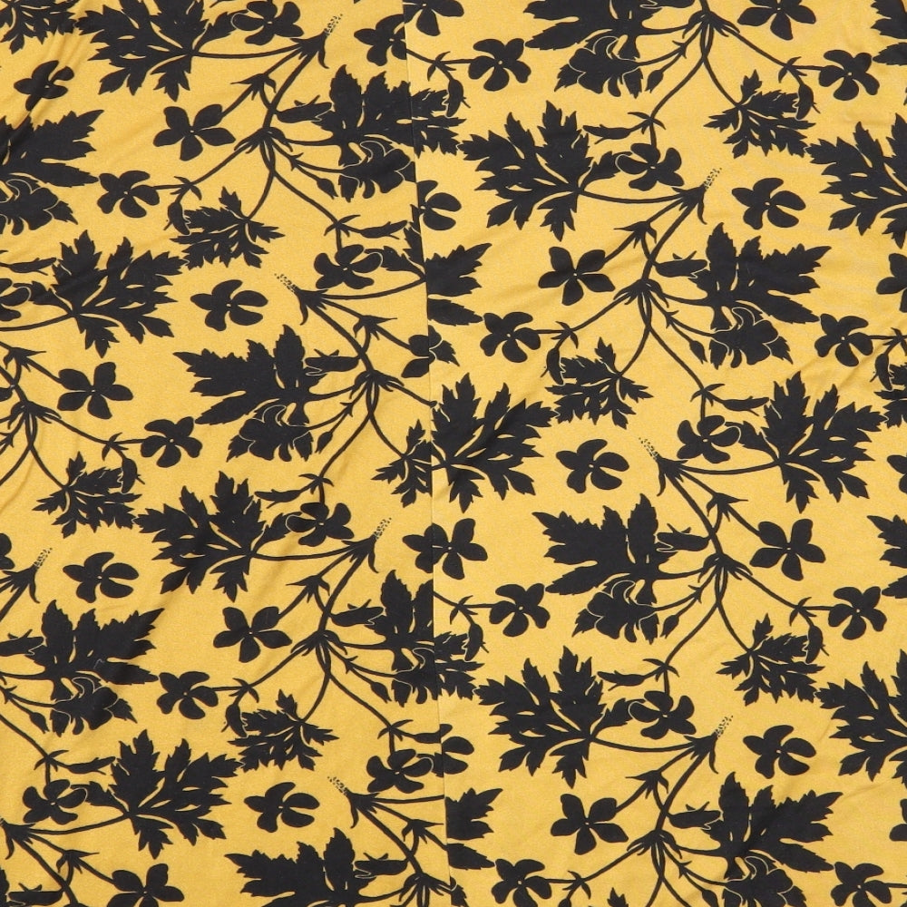 Pep & Co Womens Yellow Floral Polyester Basic T-Shirt Size 16 Round Neck