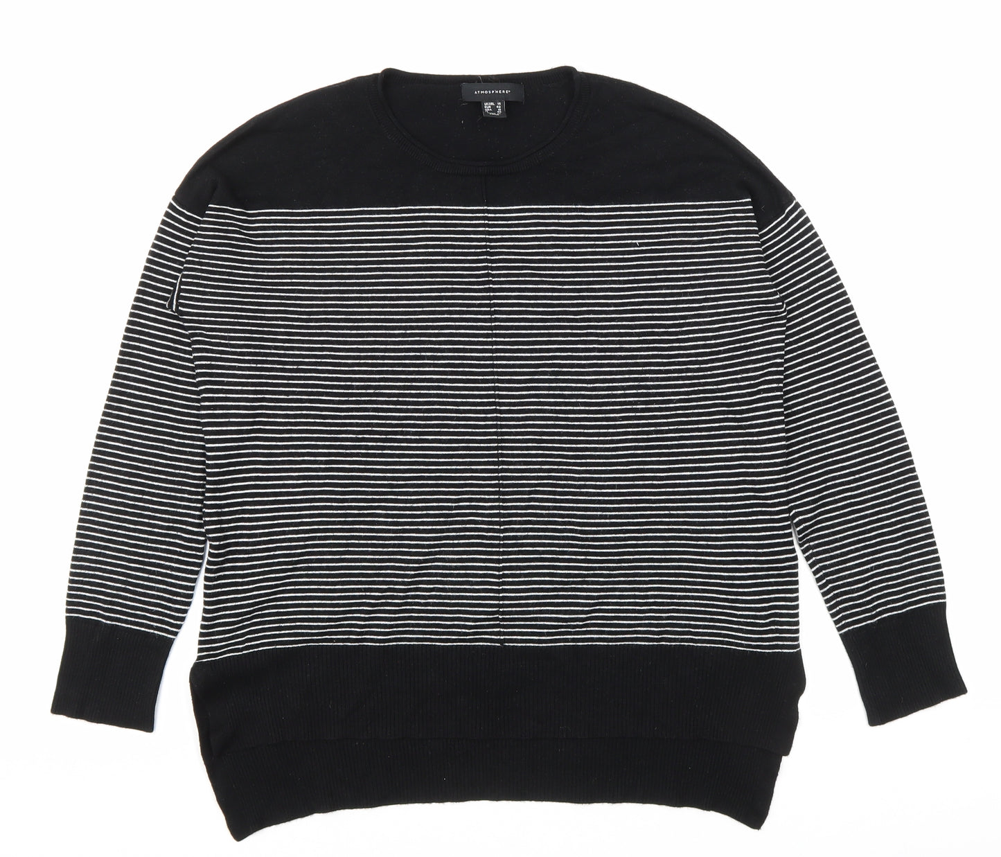 Atmosphere Womens Black Round Neck Striped Polyamide Pullover Jumper Size 14