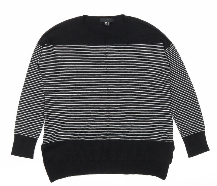 Atmosphere Womens Black Round Neck Striped Polyamide Pullover Jumper Size 14