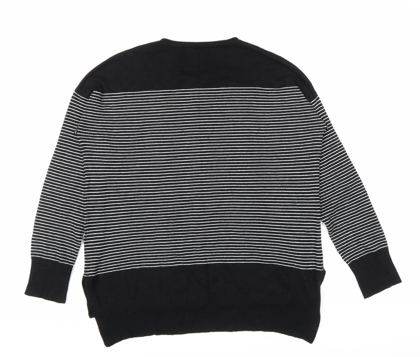 Atmosphere Womens Black Round Neck Striped Polyamide Pullover Jumper Size 14