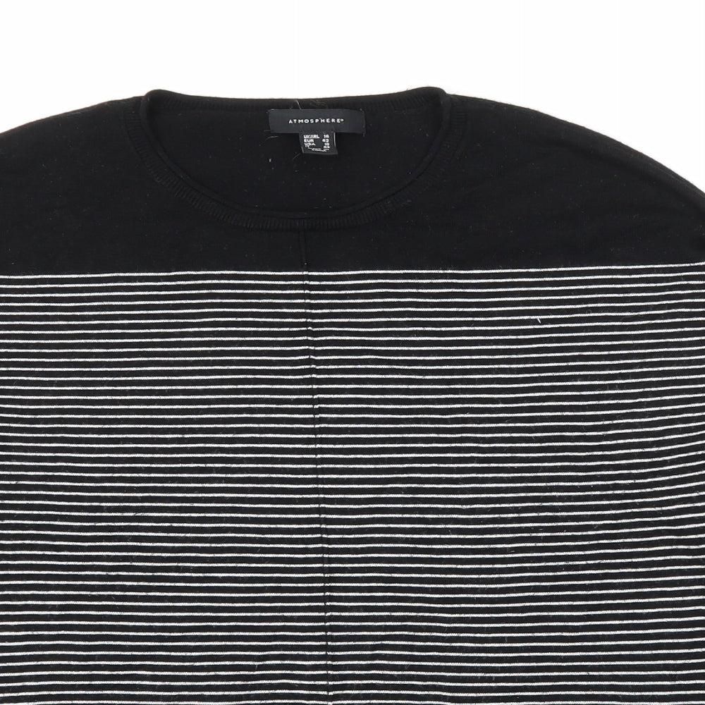 Atmosphere Womens Black Round Neck Striped Polyamide Pullover Jumper Size 14