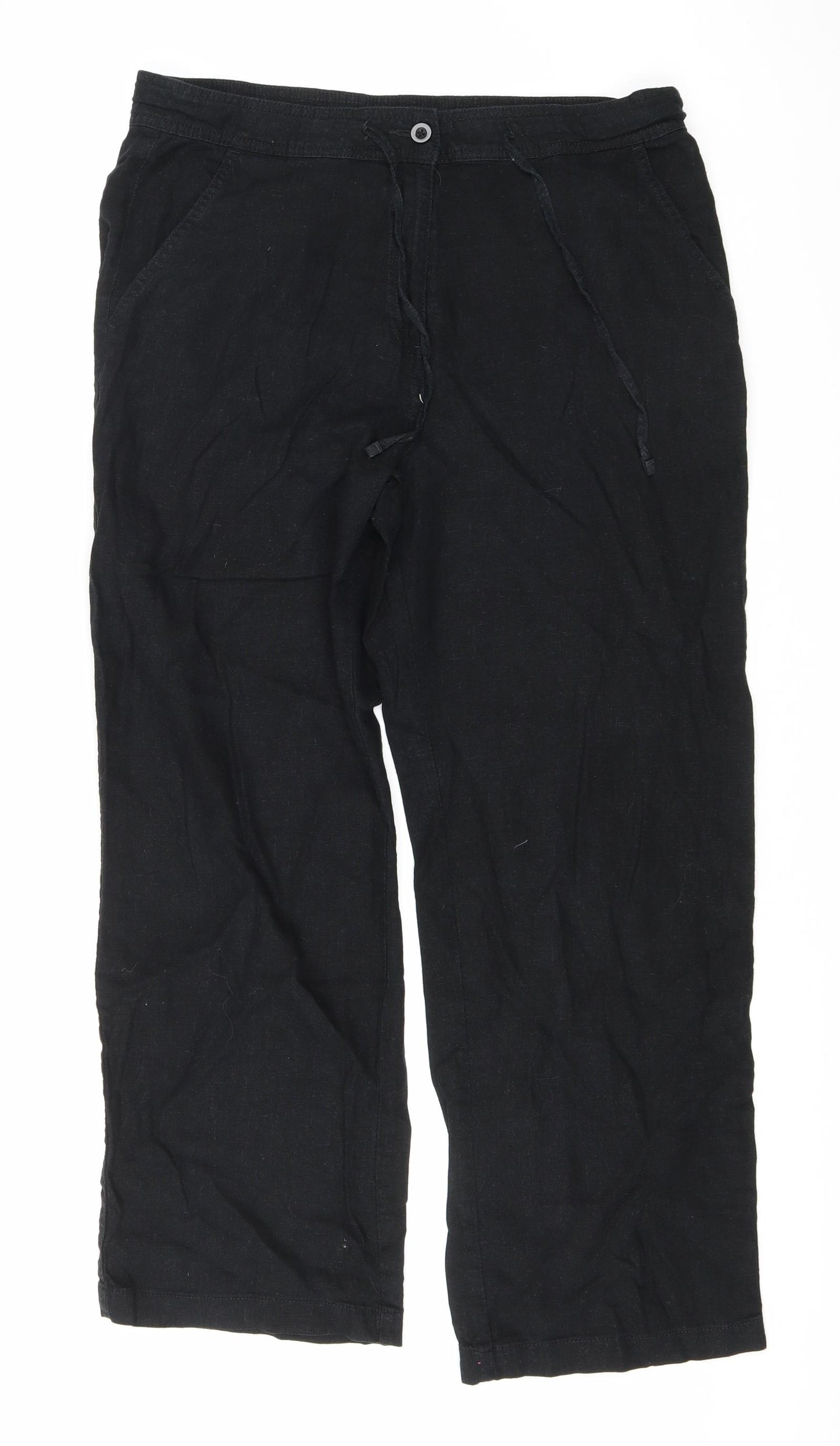 Matalan Womens Black Linen Trousers Size 14 L28 in Regular Zip