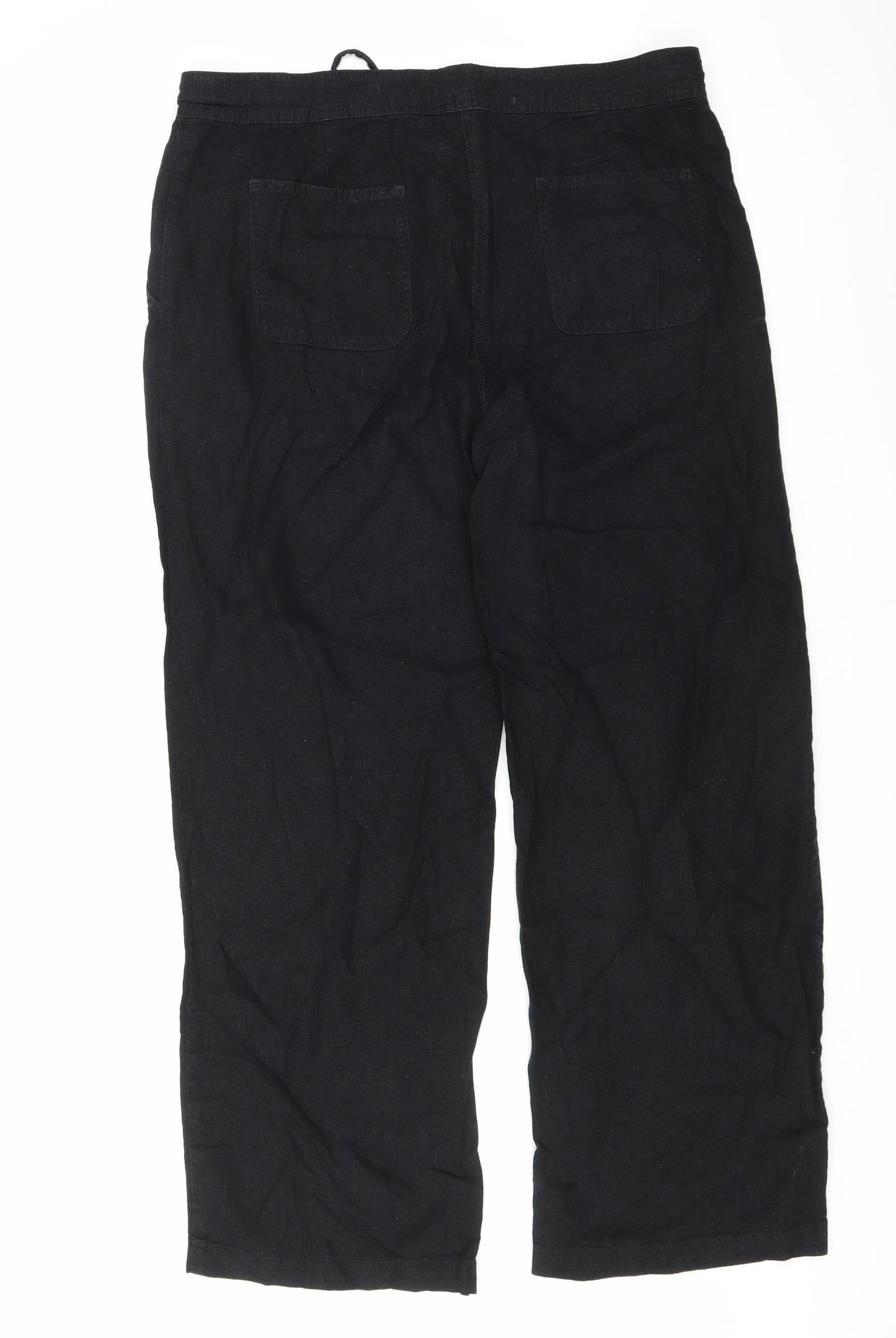 Matalan Womens Black Linen Trousers Size 14 L28 in Regular Zip