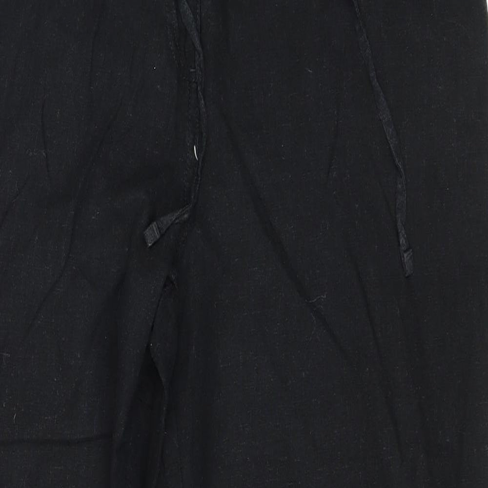 Matalan Womens Black Linen Trousers Size 14 L28 in Regular Zip