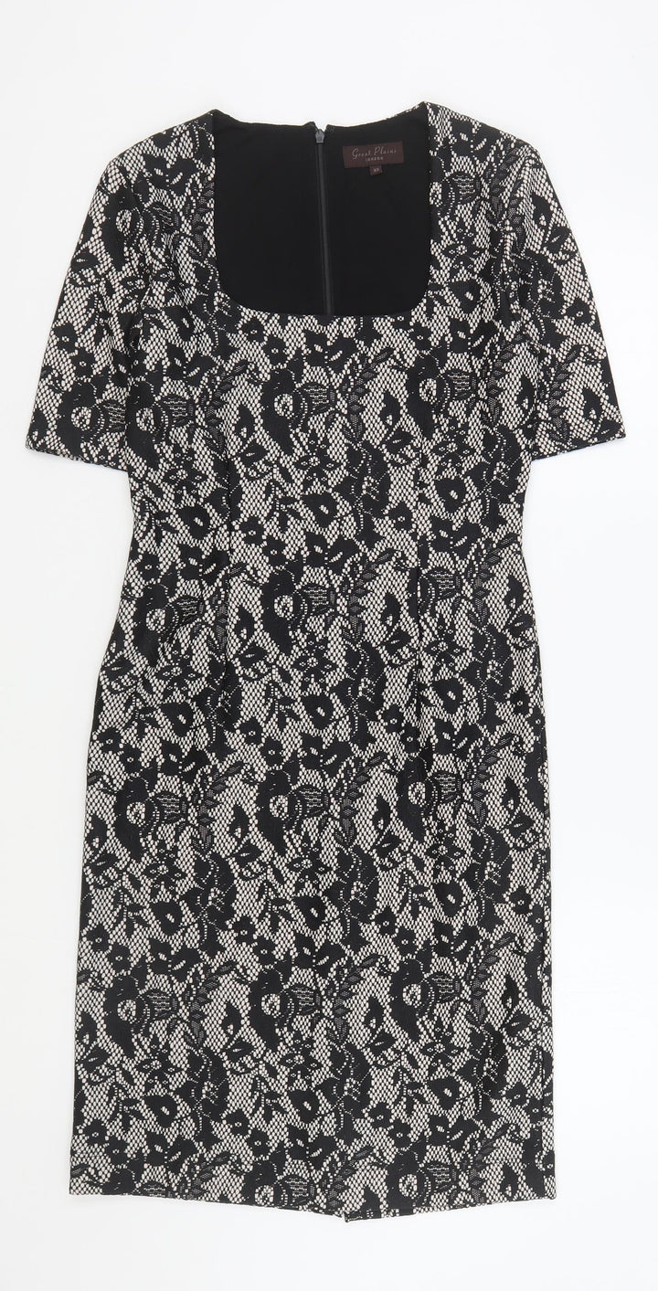 Great Plains Womens Black Floral Polyester Bodycon Size XS Scoop Neck Zip