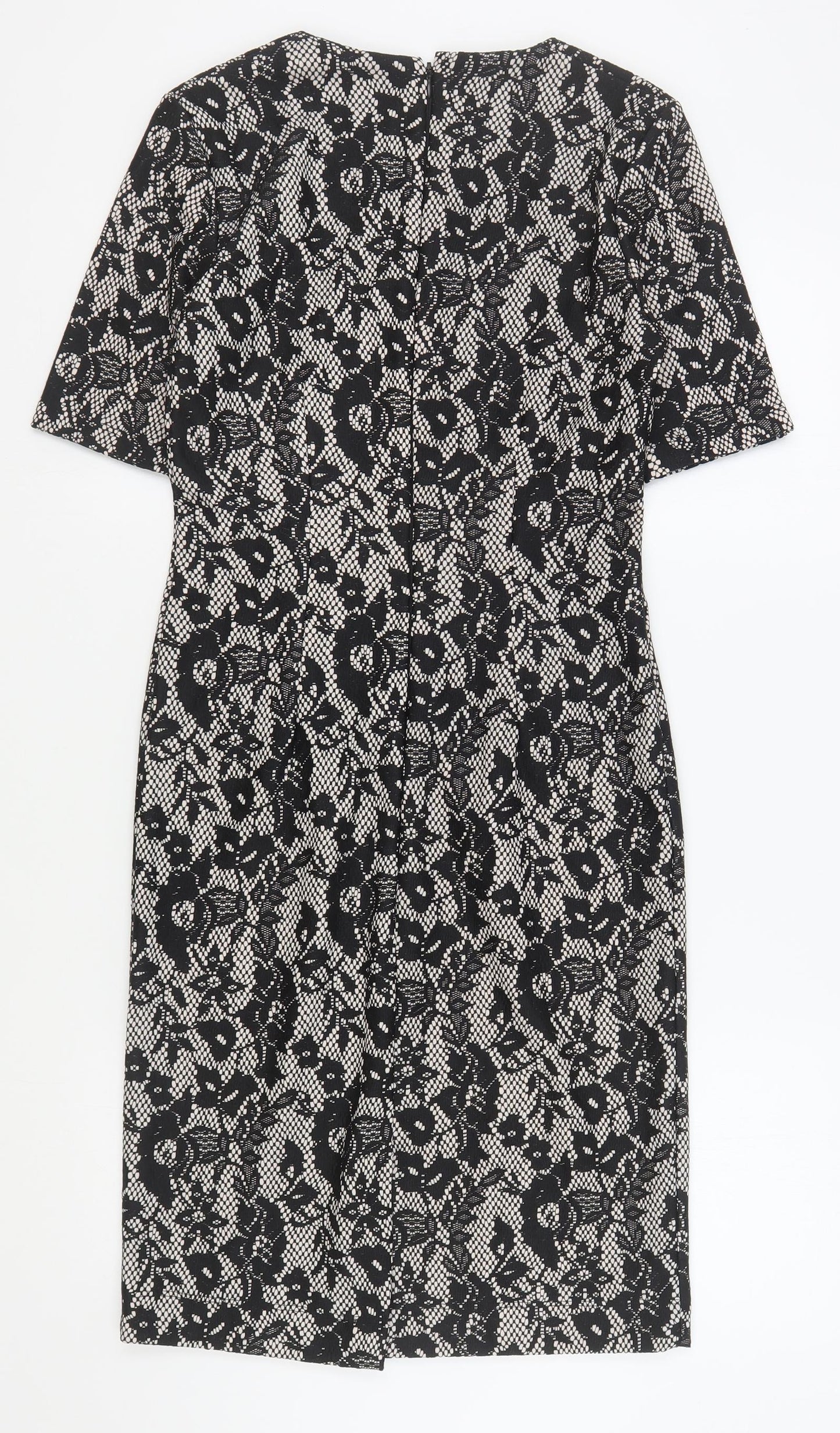 Great Plains Womens Black Floral Polyester Bodycon Size XS Scoop Neck Zip