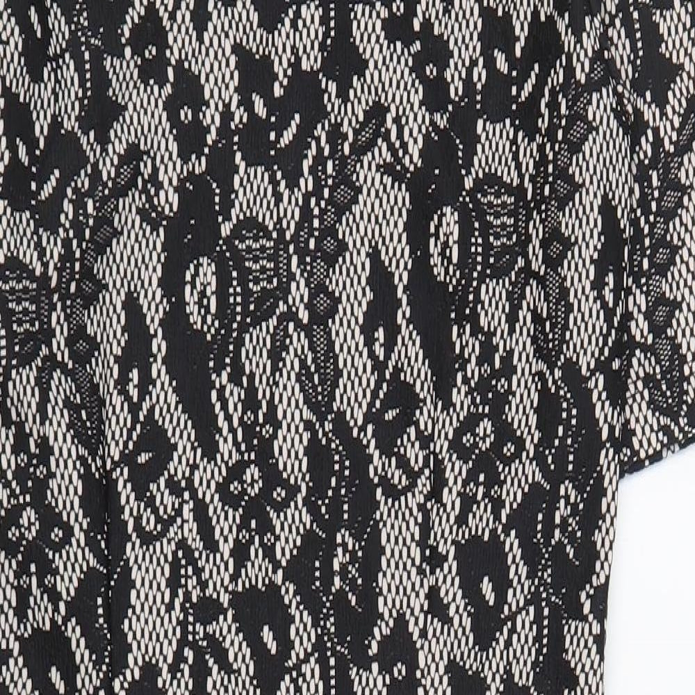 Great Plains Womens Black Floral Polyester Bodycon Size XS Scoop Neck Zip