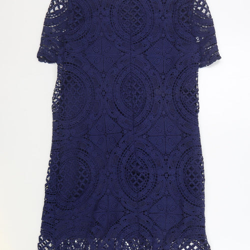 QED London Womens Blue Polyester Fit & Flare Size 8 Round Neck Zip
