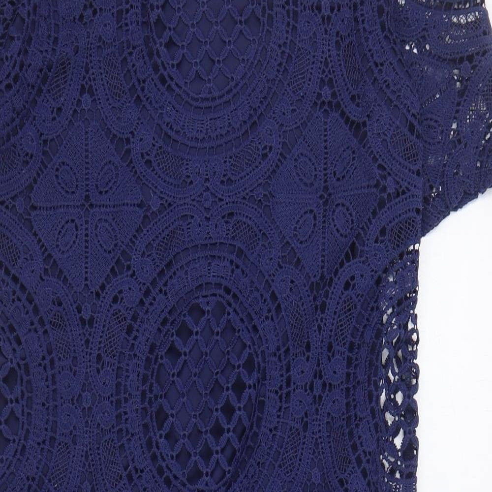 QED London Womens Blue Polyester Fit & Flare Size 8 Round Neck Zip