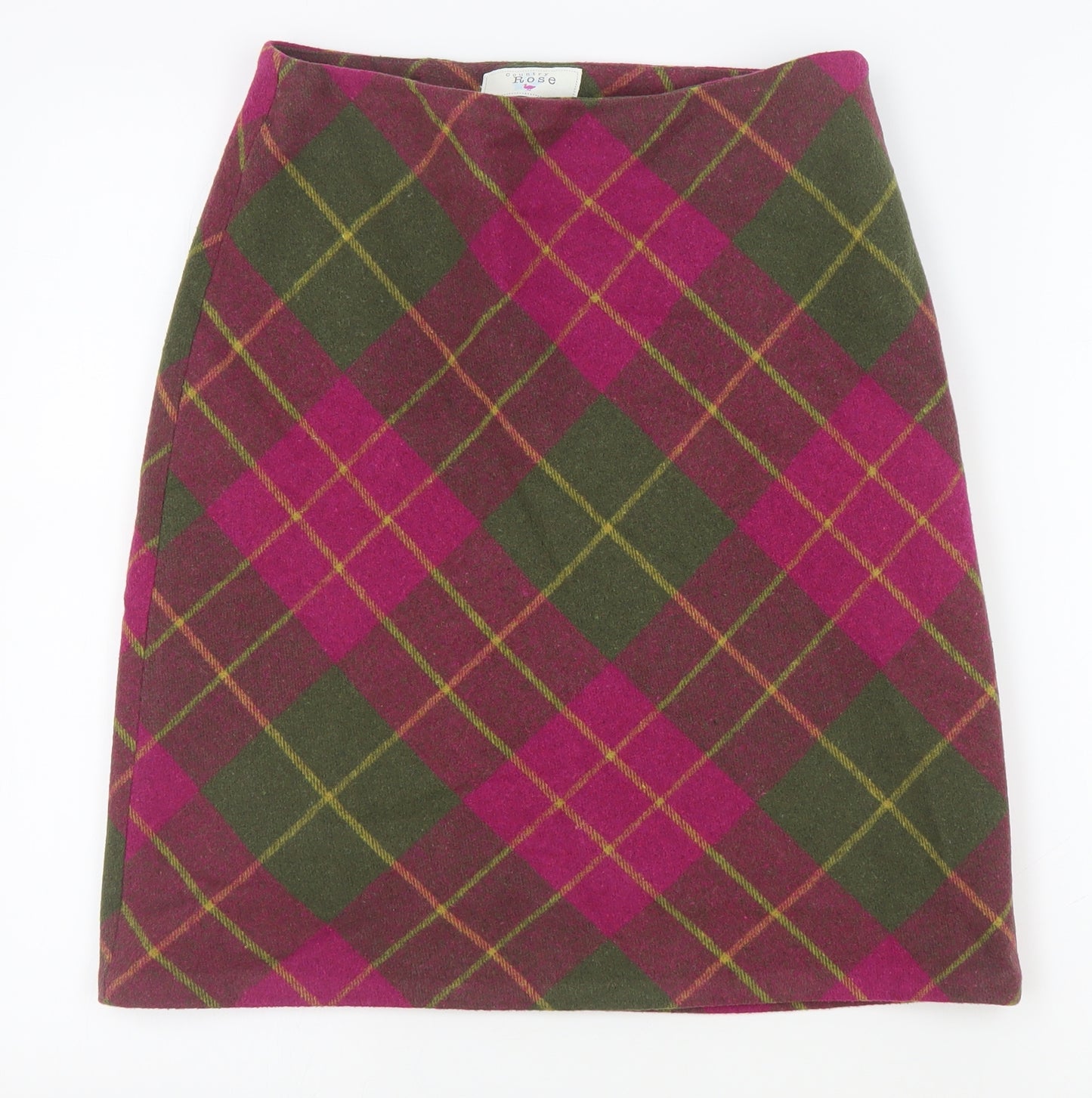 Country Rose Womens Multicoloured Plaid Polyester Straight & Pencil Skirt Size 10 Zip - Yellow Green and Pink Checks