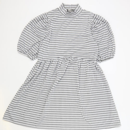 George Womens White Check Polyester Skater Dress Size 10 Mock Neck Pullover
