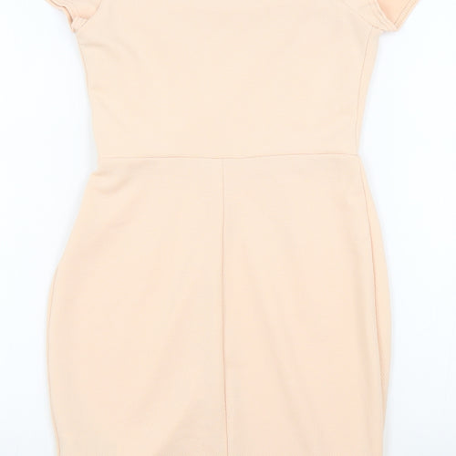 New Look Womens Pink Polyester Bodycon Size 8 V-Neck Pullover - Peach