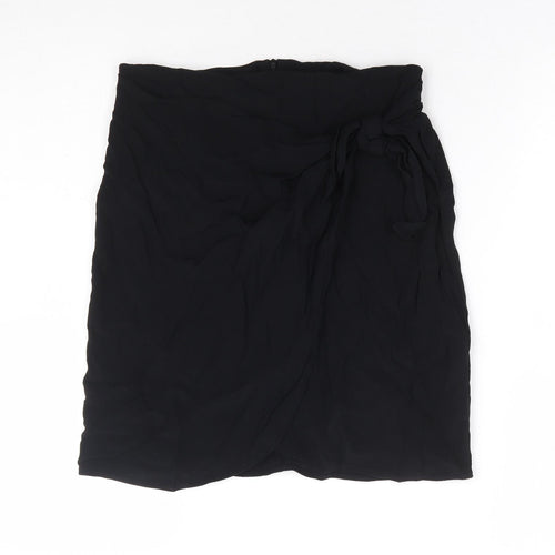 New Look Womens Black Viscose Wrap Skirt Zip - Faux Wrap