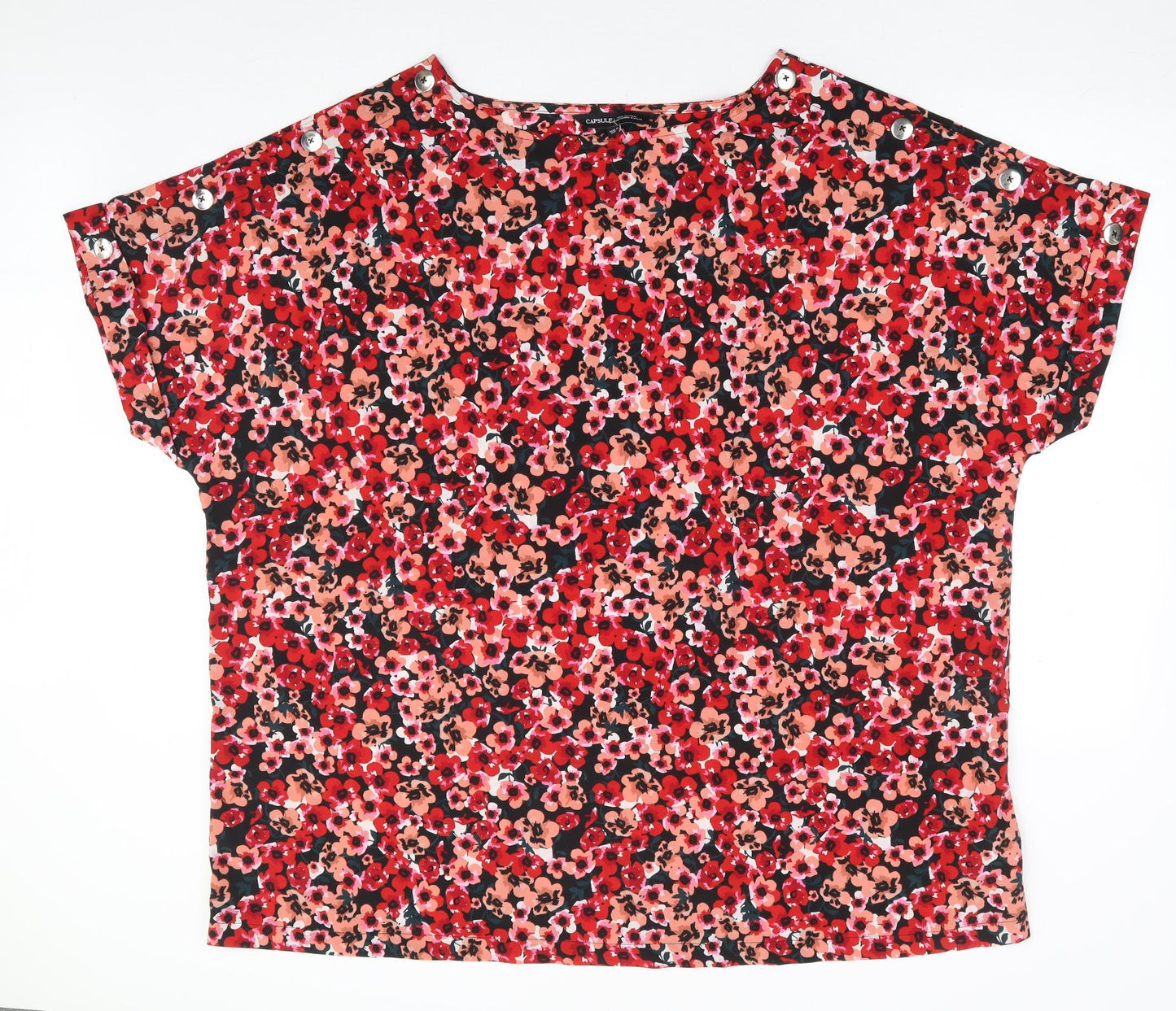 Capsule Womens Red Floral Polyester Basic T-Shirt Size 28 Boat Neck