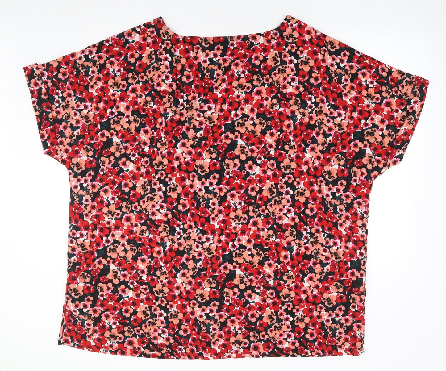 Capsule Womens Red Floral Polyester Basic T-Shirt Size 28 Boat Neck
