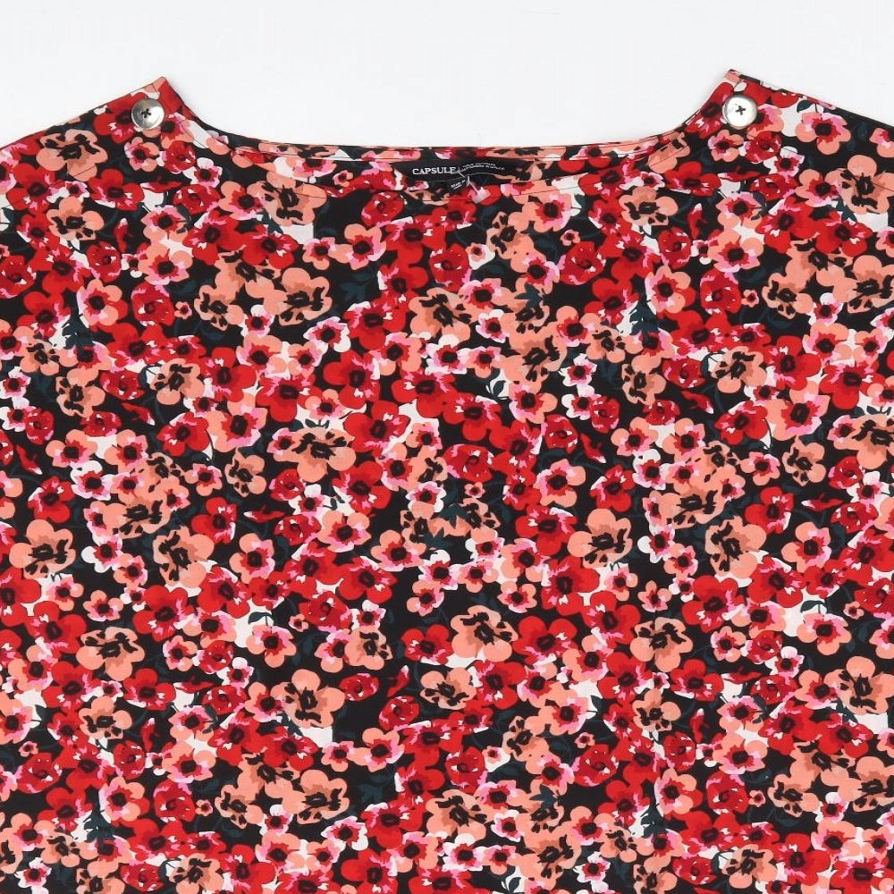 Capsule Womens Red Floral Polyester Basic T-Shirt Size 28 Boat Neck